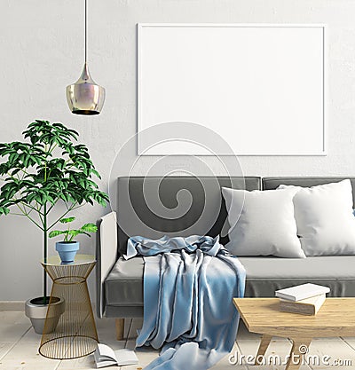 Modern interior of Scandinavian style. 3D illustration. poster m Cartoon Illustration