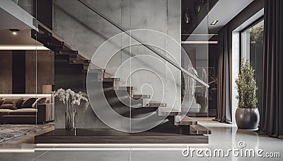 Modern interior staircase with glass , concept of Transparency, created with Generative AI technology Stock Photo