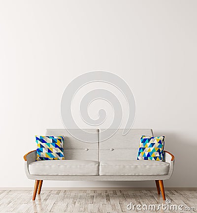 Modern interior with white sofa 3d render Stock Photo