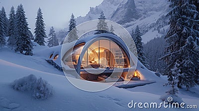 Modern Interpretation, Luxurious Igloo Resort with Transparent Walls, Offering a Panoramic View of the Winter Wilderness Stock Photo