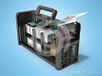 Modern inverter welding machine black disassembled 3d render on Stock Photo