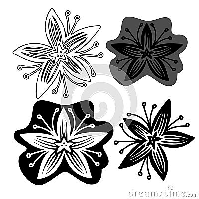 Modern isolated black and white set of illustrations design of lined flower Vector Illustration