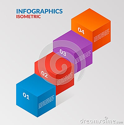 Modern isometric infographics steps elemsnts element template. Vector illustration. can be used for workflow layout Vector Illustration