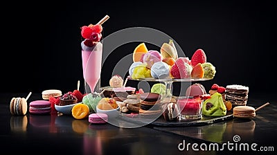 Modern italian sweets with fruit decoration Stock Photo
