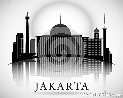 Modern Jakarta City Skyline Design. Indonesia Vector Illustration