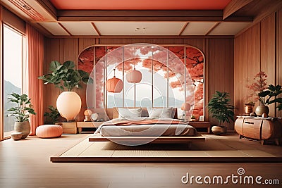 Modern Japan style bedroom interior design and decoration Stock Photo