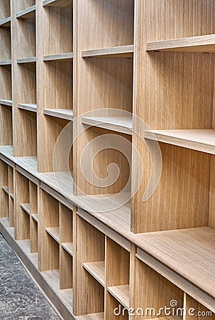 Modern joinery. Wooden bookcases in process of production in workshop. Furniture manufacture Stock Photo