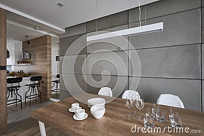 Modern kitchen with beton gray and brown walls Editorial Stock Photo