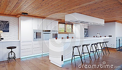 Modern kitchen chalet interior. Stock Photo