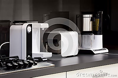 Modern kitchen, clean interior design Stock Photo