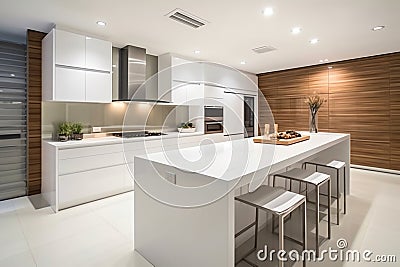 Modern kitchen design makes flooding an unavoidable reality what you can do to avoid disaster. Generative AI Stock Photo