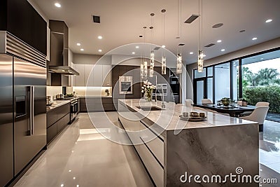 Modern kitchen design makes flooding an unavoidable reality what you can do to avoid disaster. Generative AI Stock Photo