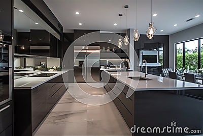 Modern kitchen design makes flooding an unavoidable reality what you can do to avoid disaster. Generative AI Stock Photo