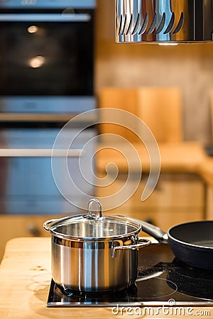 Modern kitchen interior in bright wood Stock Photo