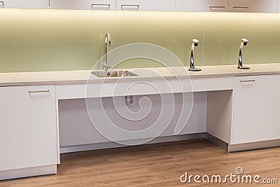 Modern kitchen interior with disabled wheelchair access. Stock Photo