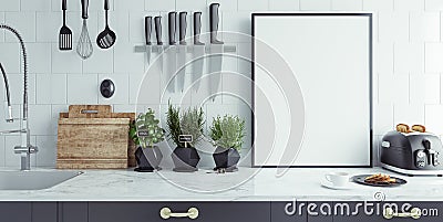 Modern kitchen interior with empty banner, mock up Stock Photo