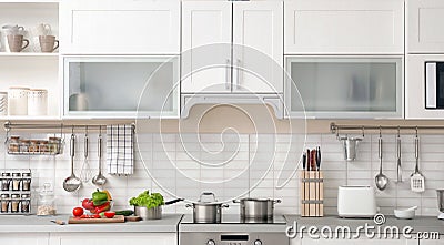 Modern kitchen interior with houseware and furniture Stock Photo