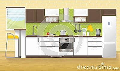 Modern Kitchen Interior Vector Illustration