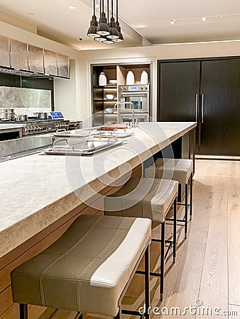 Kitchen island in sleek modern design Stock Photo