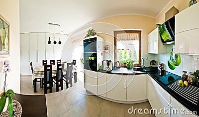 Modern kitchen panorama Stock Photo