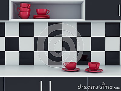 Modern kitchen white and black design. Stock Photo