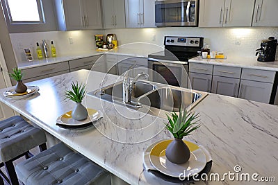 Modern Kitchen in White Stock Photo