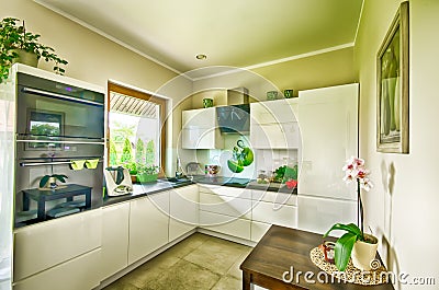 Modern kitchen wide angle HDR image Stock Photo