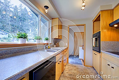 Modern kitchen with wide window Stock Photo