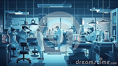 A team of scientists in a laboratory conducting experiments created with Generative AI Stock Photo