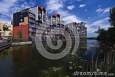 Modern lakeside development Stock Photo