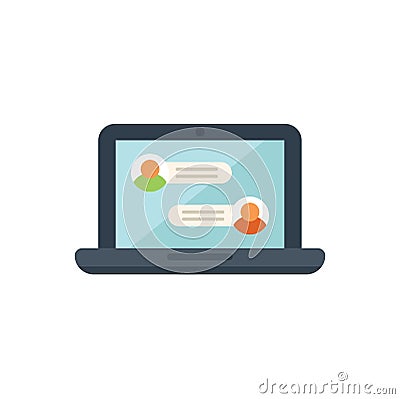 Laptop showing instant messaging application with chat bubbles open on screen Stock Photo