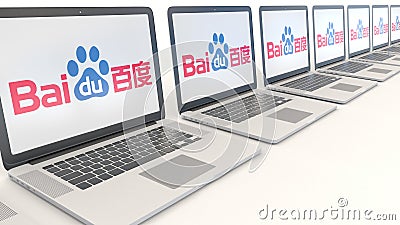 Modern laptops with Baidu logo. Computer technology conceptual editorial 3D rendering Editorial Stock Photo