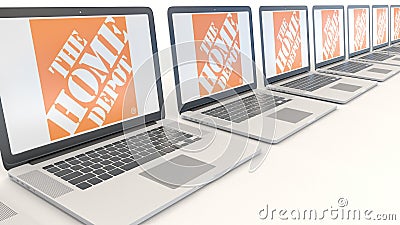 Modern laptops with The Home Depot logo. Computer technology conceptual editorial 3D rendering Editorial Stock Photo
