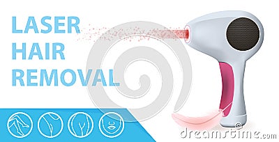 Modern Laser Epilator with Ray, Feather and Icons Vector Illustration