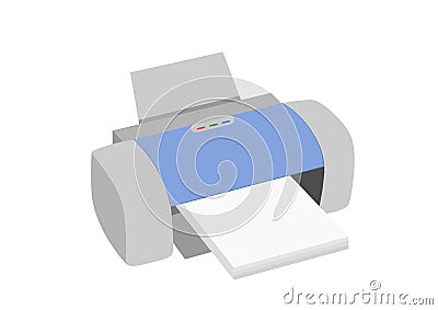 Laser printer with paper clipart isolated image Vector Illustration