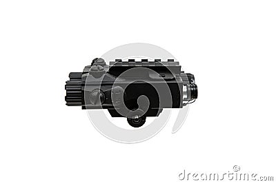 Modern laser sight. Infrared laser target designator. An additional weapon accessory for accurate shooting. Isolate on a white Stock Photo