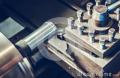 Modern Lathe Machine Metal Processing Close Up Stock Photo