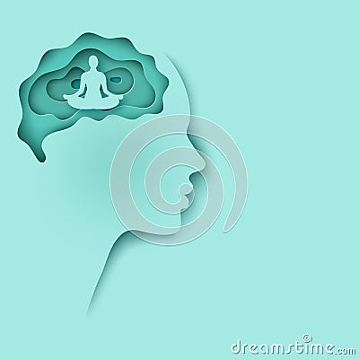 Modern layered cut out colored paper human profile with brain an Vector Illustration