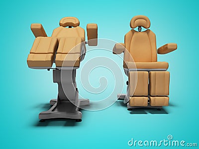 Modern leather pedicure chair in folded and unfolded state front view 3d render on blue background with shadow Stock Photo