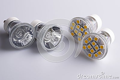 Modern LED bulbs with classic old bulbs Stock Photo