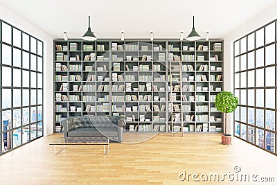 Modern library interior front Stock Photo