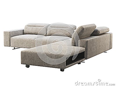 Modern light gray fabric corner sofa with adjustable backrest and storage. 3d render Stock Photo