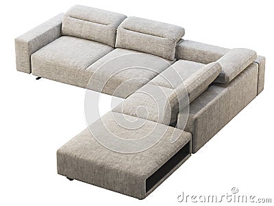 Modern light gray fabric corner sofa with adjustable backrest and storage. 3d render Stock Photo