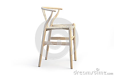 Modern light wood stool with wicker seat. 3d render Stock Photo