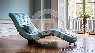 Modern Lilac Leather Chaise Lounge On Wooden Floor In London Stock Photo