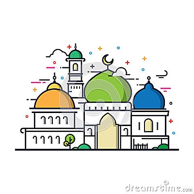 Modern line art Islamic Mosque building Vector Illustration