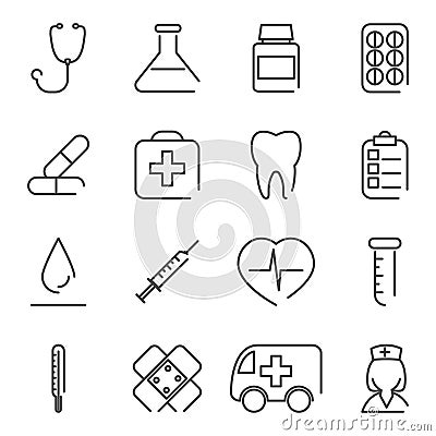 Modern Line Medical Treatment Icons and Symbols Vector Illustration