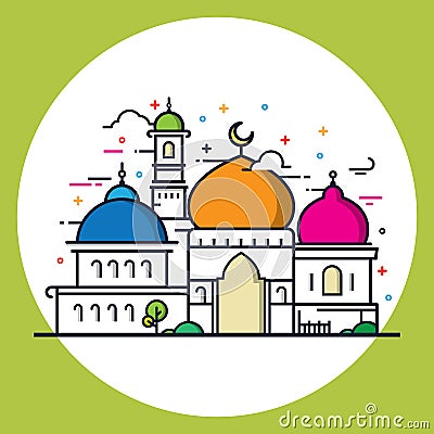 Modern line style Islamic Mosque Vector Illustration