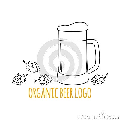 Modern line style logo, branding, logotype, badge with hops Vector Illustration