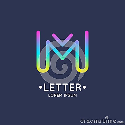 Modern linear logo and sign the letter M. Vector Illustration